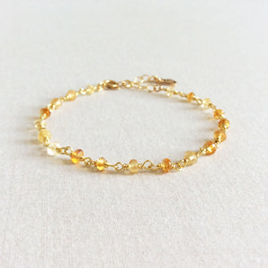 This Citrine bracelet is made of genuine citrine crystal beads.  It can be made in 14k solid gold or gold plated wire. 