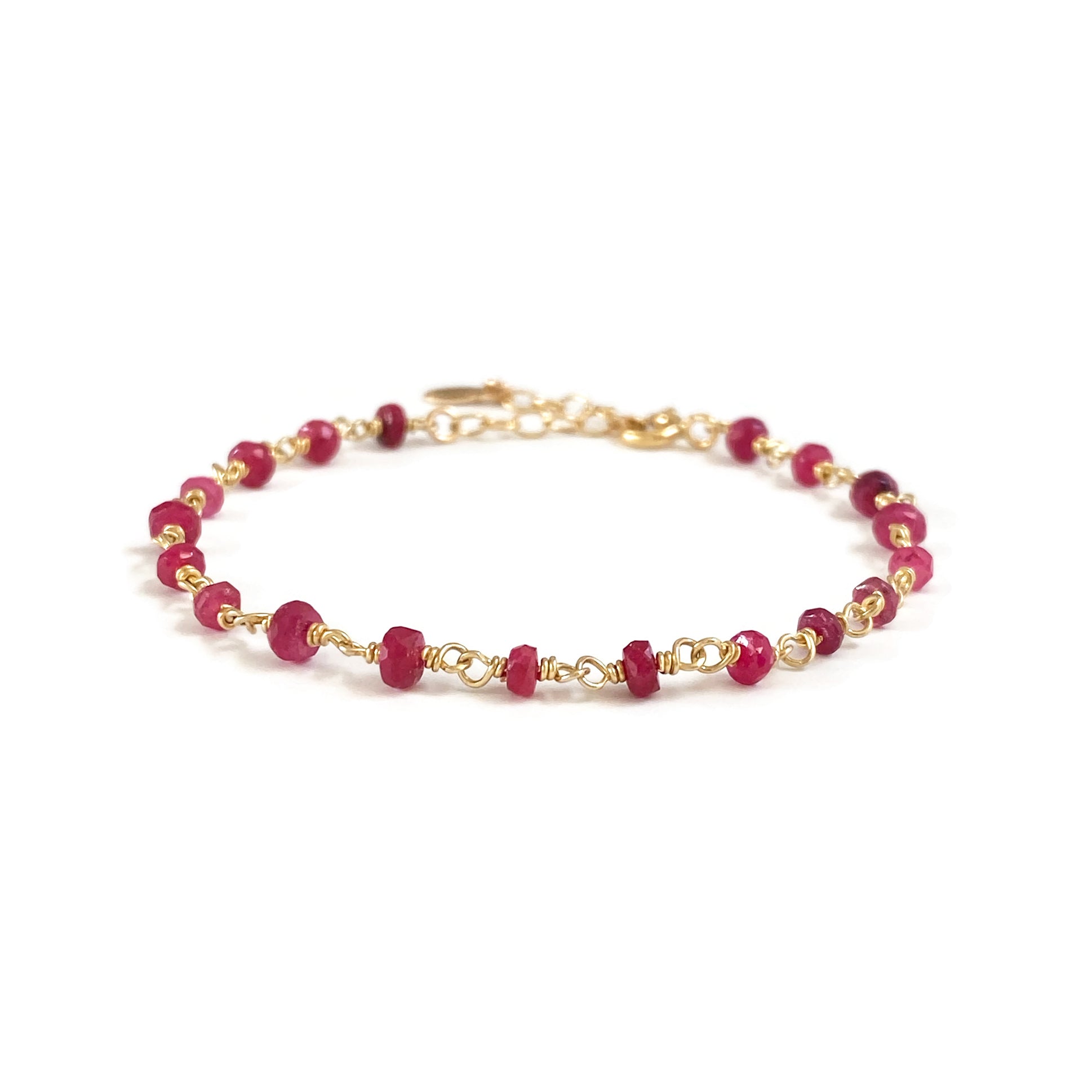 This dainty ruby bracelet is July Ruby birthstone bracelet.