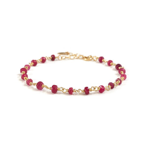 This dainty ruby bracelet is July Ruby birthstone bracelet.