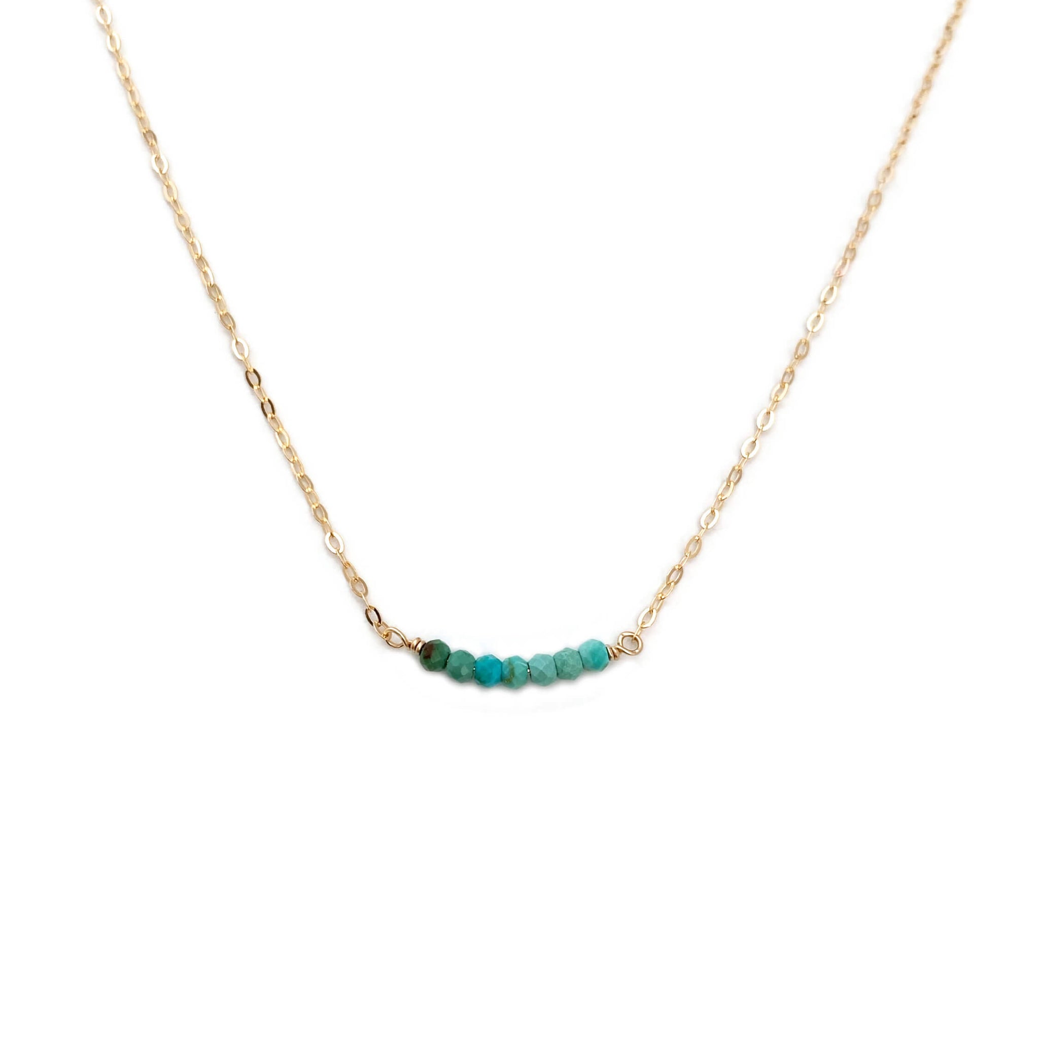 This dainty real turquoise necklace is made of ombre real turquoise beads from Mexico and 14k gold chain.  It can be also made in gold filled or sterling silver chain.