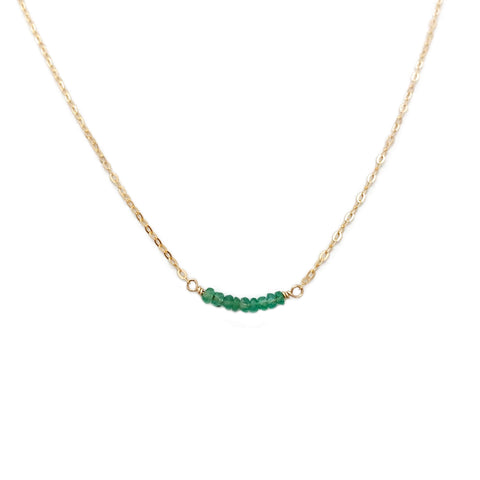 This dainty emerald bead necklace is made of 14k solid gold chain and genuine Colombian emerald beads. 