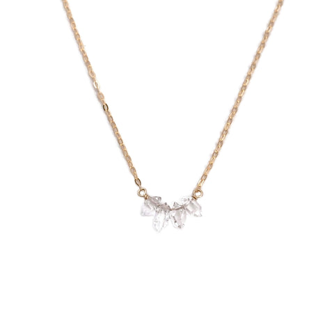 this delicate gold necklace is made of Herkimer diamond and dainty gold filled chain with extender. 