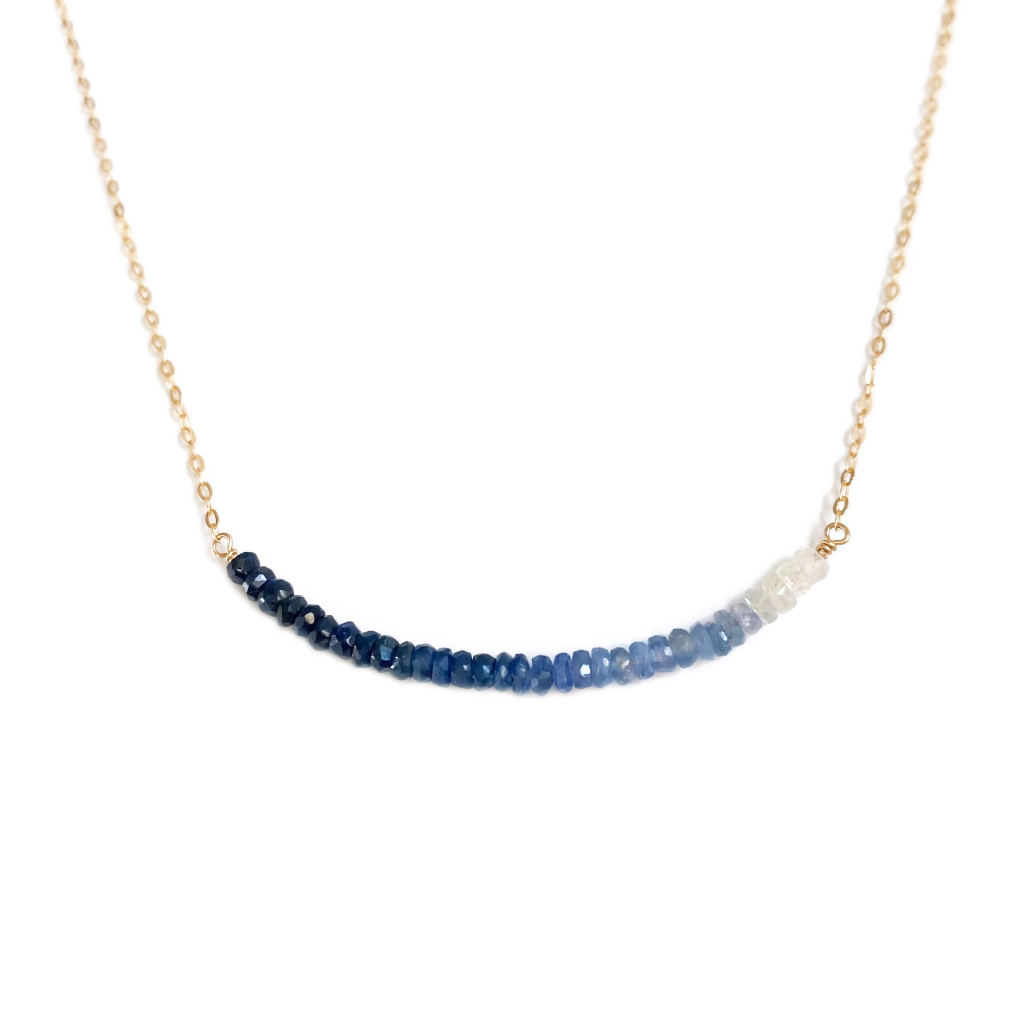 This dainty sapphire necklace is adjustable and can be made in gold fill, sterling silver and 14k gold material.