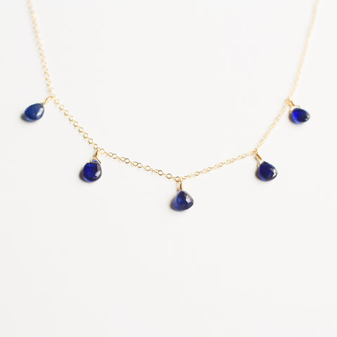 This sapphire necklace is dainty and made of real sapphire beads. 
