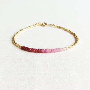 The ombre ruby bracelet is made with hand-selected rubies that have different shades of red – from nearly white to the deepest red. 