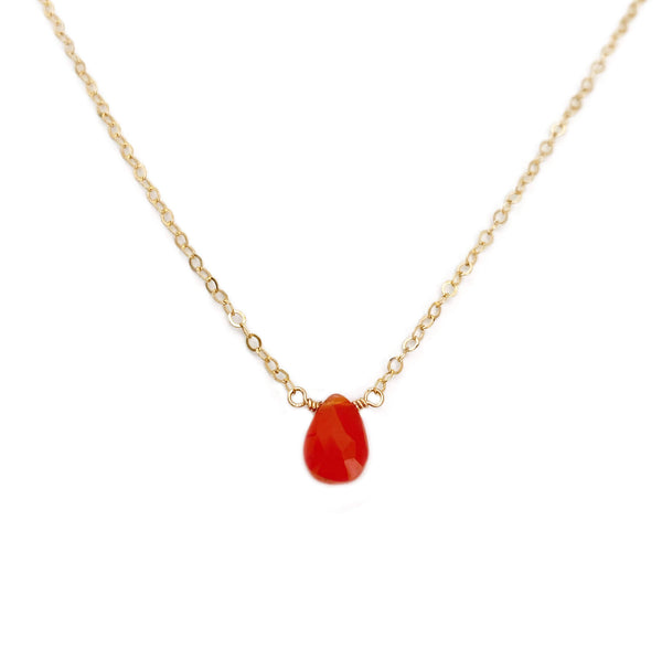 The carnelian necklace is a simple but elegant piece that can be dressed up or dressed down, depending on the occasion.  It is made with a single carnelian gemstone.  