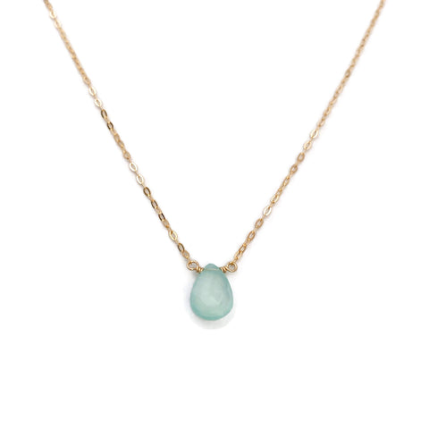 This blue chalcedony necklace is perfect for a look that can be dressed up or dressed down, casual or formal.  This gemstone called ‘chalcedony’ is fastened by hand to make a soft aqua blue necklace, and can be made with a 14k gold, gold filled or sterling silver chain.