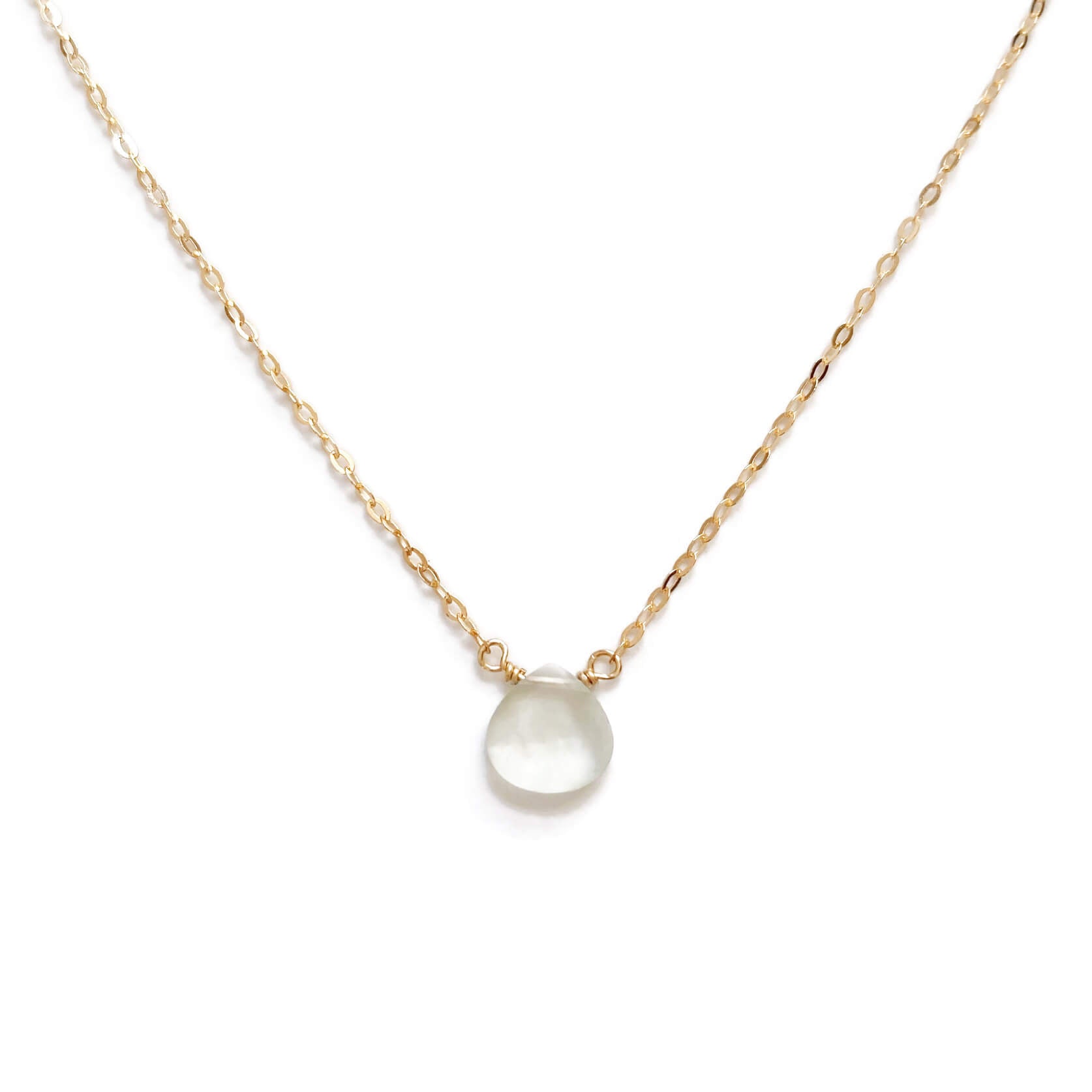 The elegant yet simple prehnite necklace is made in our San Francisco studio with your choice of 14k gold, gold fill or sterling silver chain.