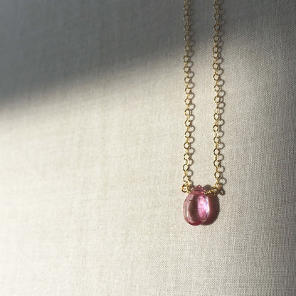 This pink topaz necklace can be made with gold fill, sterling silver or a solid 14k gold chain.    