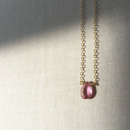 This pink topaz necklace can be made with gold fill, sterling silver or a solid 14k gold chain.    