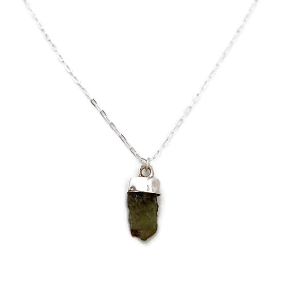 This natural moldavite jewelry is made of real moldavite with sterling silver chain.  This sterling silver chain is 18".  It's simple and dainty.