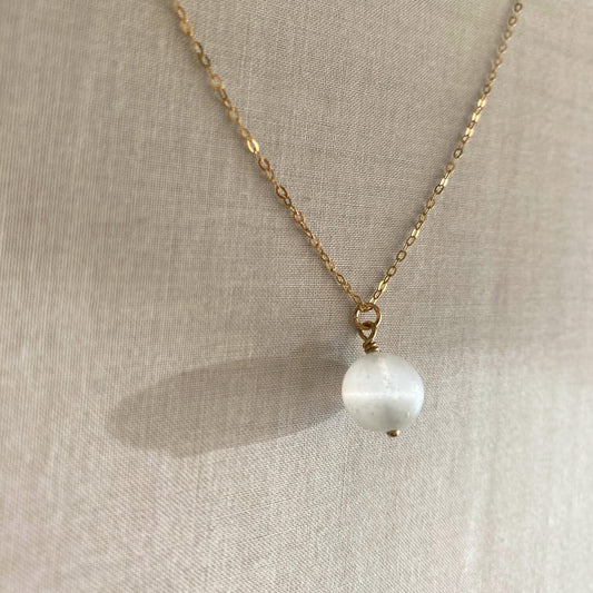 This selenite necklace is made of selenite crystal with gold chain.  Selenite works as a vacuum cleaner to cleanse the aura and energy.