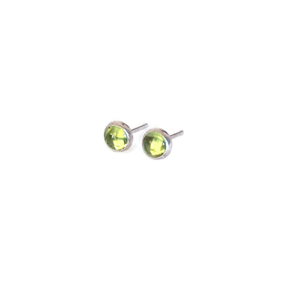 Sterling silver peridot stud earrings are August birthstone. 