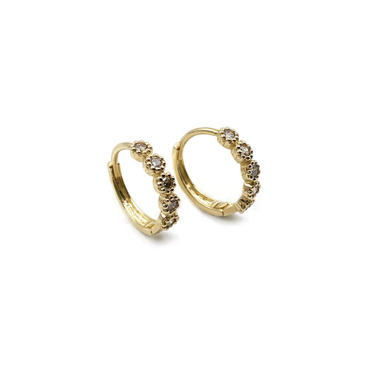14K Bezel Set Diamond Huggie Earrings