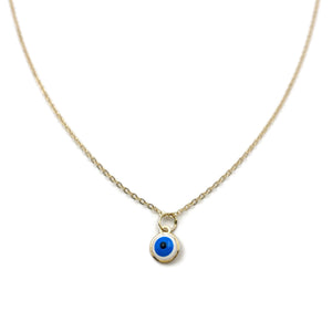 This is a 14k gold evil eye necklace that is made of hand painted evil eye with 14k gold chain in 18" long 